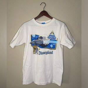 Vintage Unisex Medium Size 1986 Disneyland Star Tours Graphic White T-Shirt